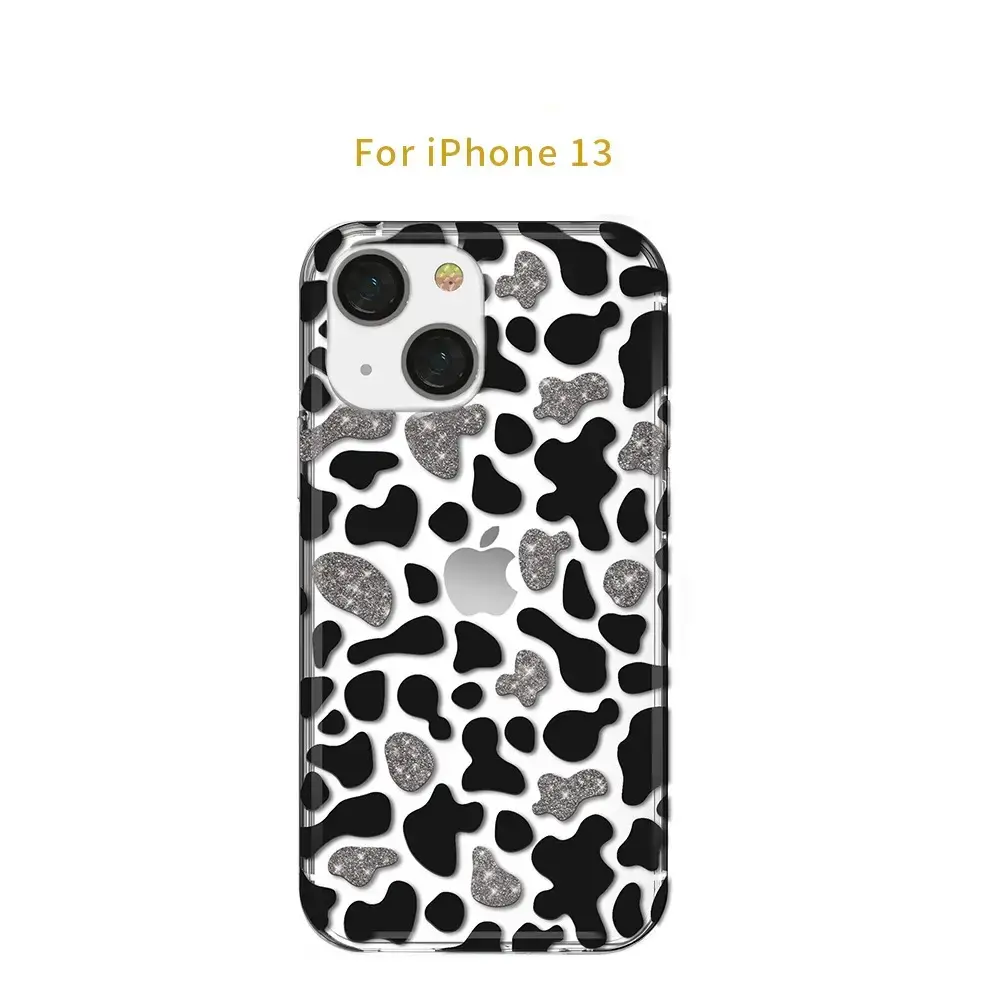 Sparkle Translucent Clear Leopard Print TPU Protective Phone Case For iPhone 13 Pro