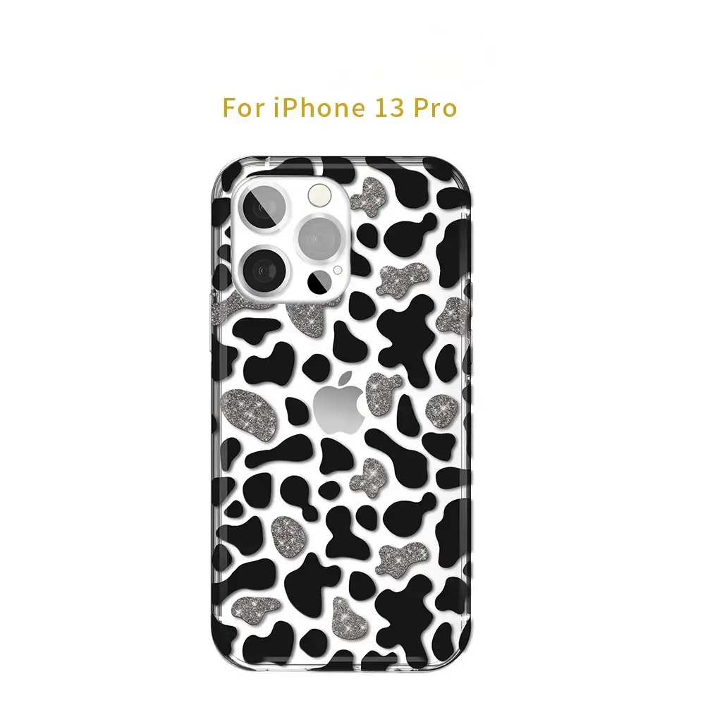 Sparkle Translucent Clear Leopard Print TPU Protective Phone Case For iPhone 13 Pro