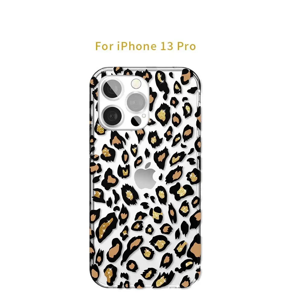 Sparkle Translucent Clear Leopard Print TPU Protective Phone Case For iPhone 13 Pro