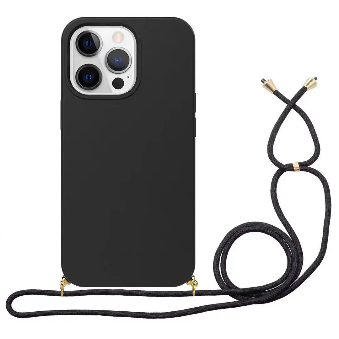 Black ecofriendly phone case iphone 15 pro lanyard