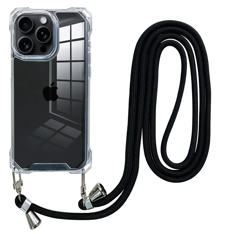 iPhone 15 Pro transparent case with Neck and Wrist Strap