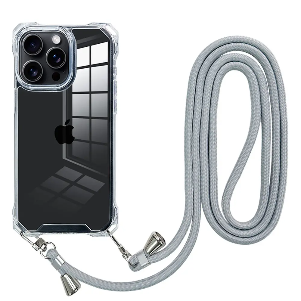 Crossbody Chain Phone case for iPhone 15 Pro Transparent Soft Cover with Strap