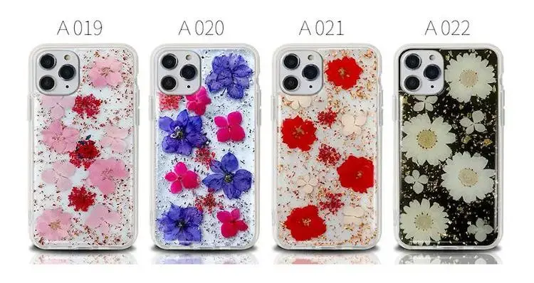 Women Luxury Fashion Natural Flower Glitter Foil Sparkle Hard Back Cover with Clear TPU Bumper Protective Phone Bling Case for iPhone 12