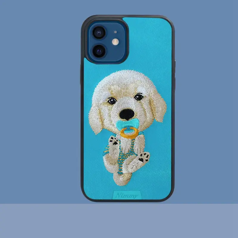 iPhone12 Cute Dog Phone Case - Animal Embroidery - 360° Protection