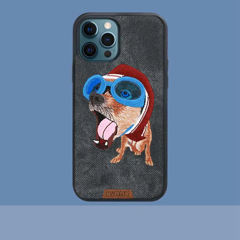 iPhone12 Cute Dog Phone Case - Animal Embroidery - 360° Protection