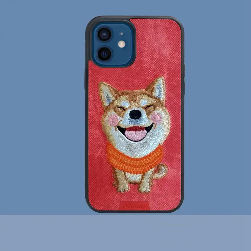 iPhone12 Cute Dog Phone Case - Animal Embroidery - 360° Protection