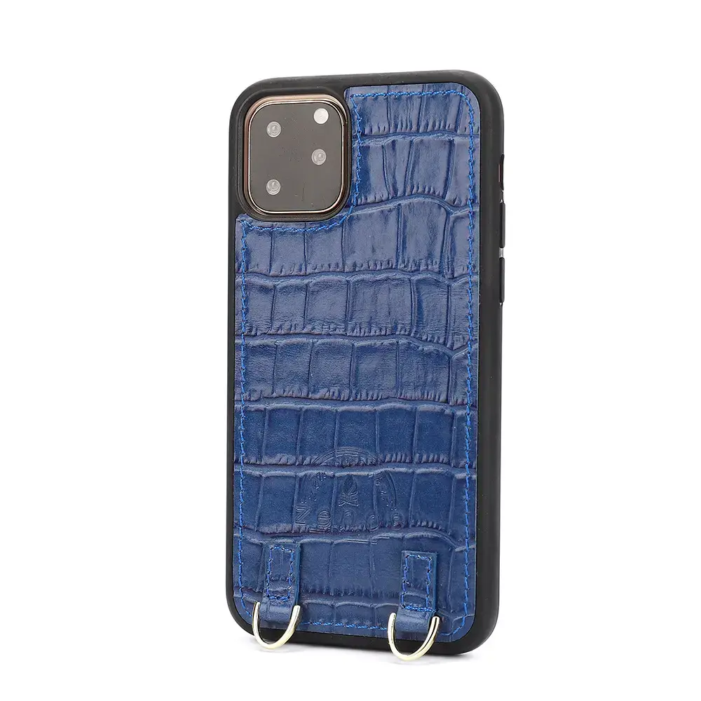 Luxury Alligator Pattern Cowhide Leather Back Cover Case For iPhone 12 with Strap