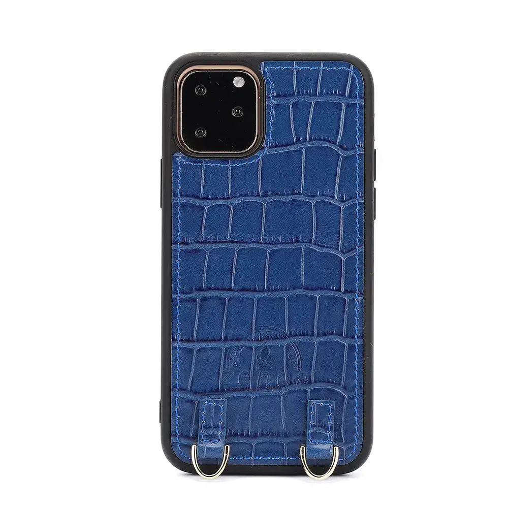 Luxury Alligator Pattern Cowhide Leather Back Cover Case For iPhone 12 with Strap