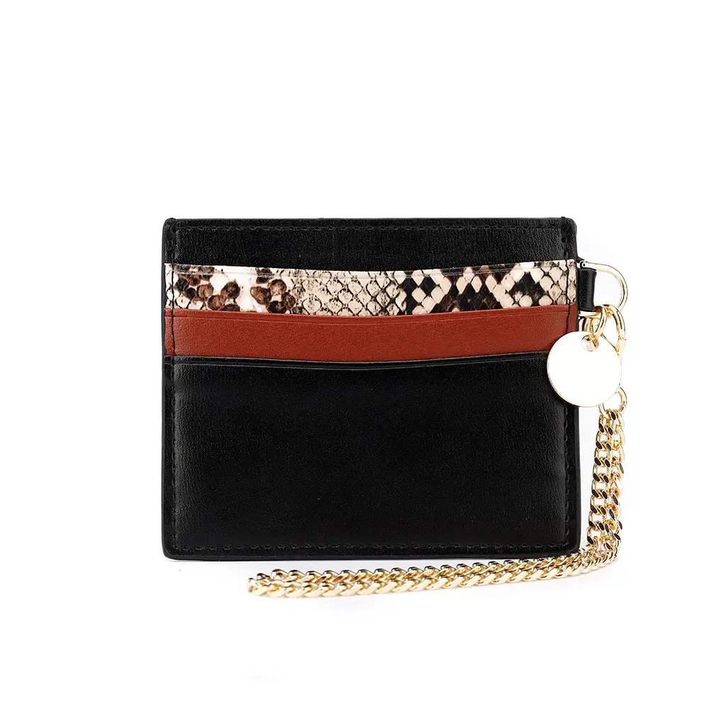 Snake Pattern Leather Card Holder with Chain