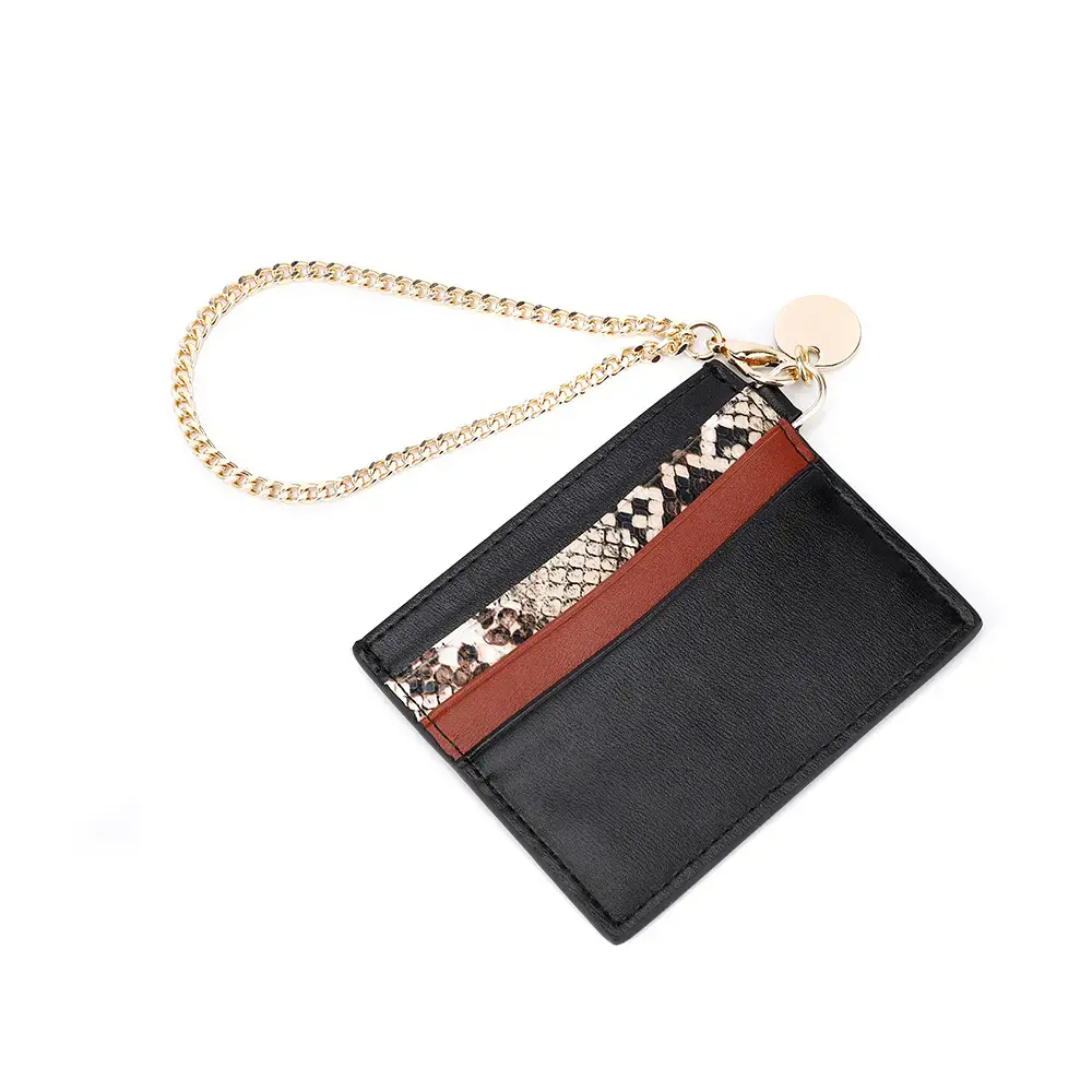 Snake Pattern Leather Card Holder with Chain