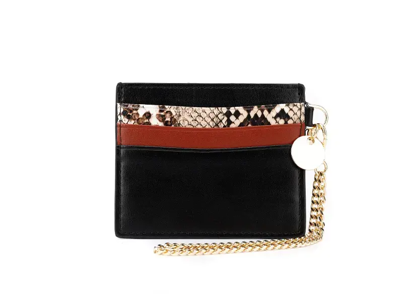 Snake Pattern Leather Card Holder with Chain