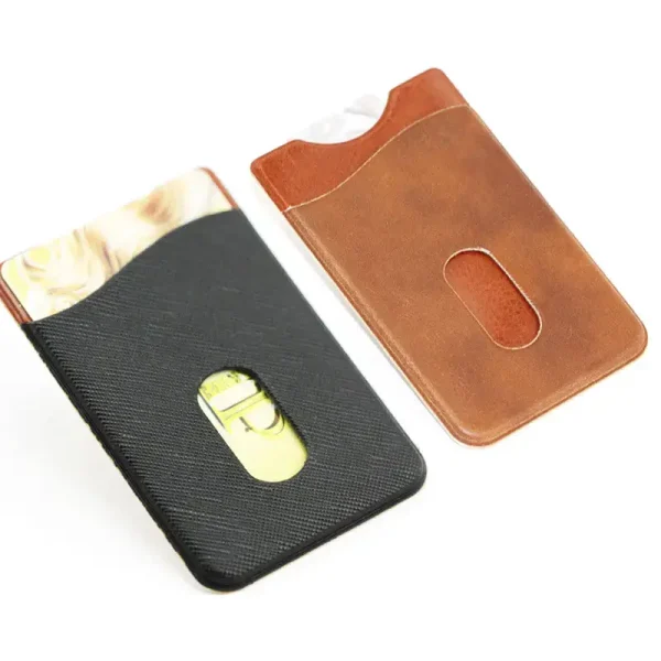 Premium Leather Phone Card Holder Stick On Wallet for iPhone and Android Smartphones